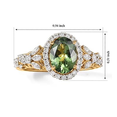 D'Joy Premium Natural Green Apatite and Moissanite 2.40 ctw Emerald Vine Ring in 18K Vermeil Yellow Gold Over Sterling Silver (Size 6.0)