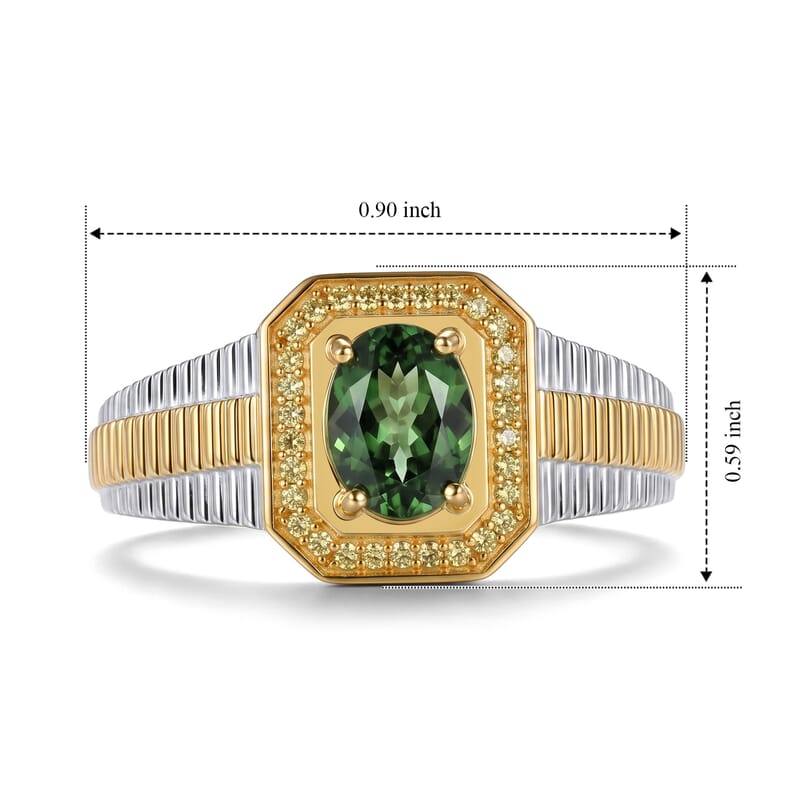 D'Joy Premium Natural Green Apatite and Yellow Sapphire 1.40 ctw Men's Ring in 18K Vermeil YG and Rhodium Over Sterling Silver (Size 10.0)
