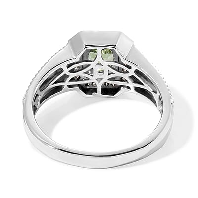D'Joy Premium Natural Green Apatite and Yellow Sapphire 1.40 ctw Men's Ring in 18K Vermeil YG and Rhodium Over Sterling Silver (Size 9.0)