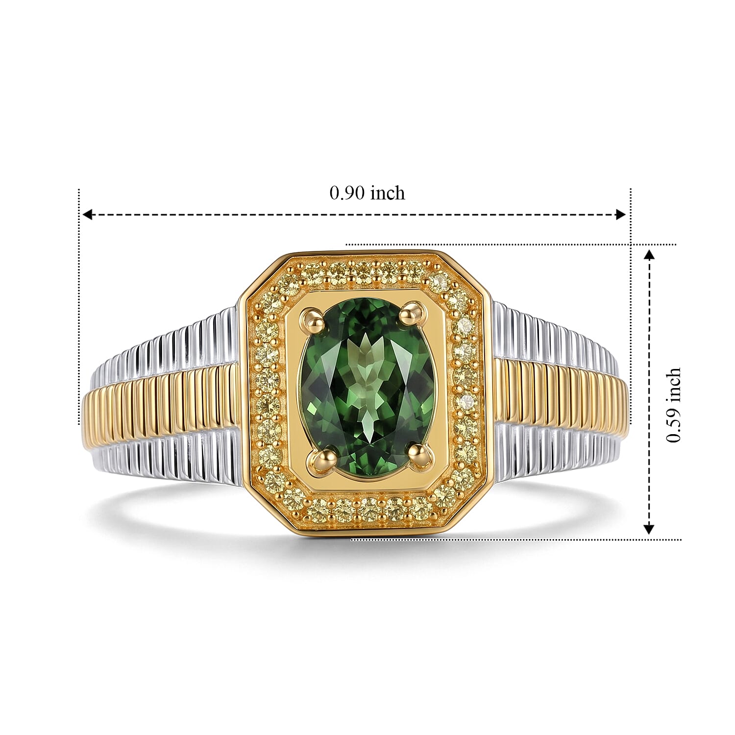 D'Joy Premium Natural Green Apatite and Yellow Sapphire 1.40 ctw Men's Ring in 18K Vermeil YG and Rhodium Over Sterling Silver (Size 9.0)