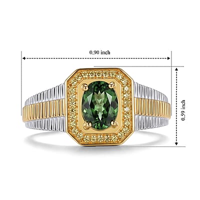 D'Joy Premium Natural Green Apatite and Yellow Sapphire 1.40 ctw Men's Ring in 18K Vermeil YG and Rhodium Over Sterling Silver (Size 9.0)