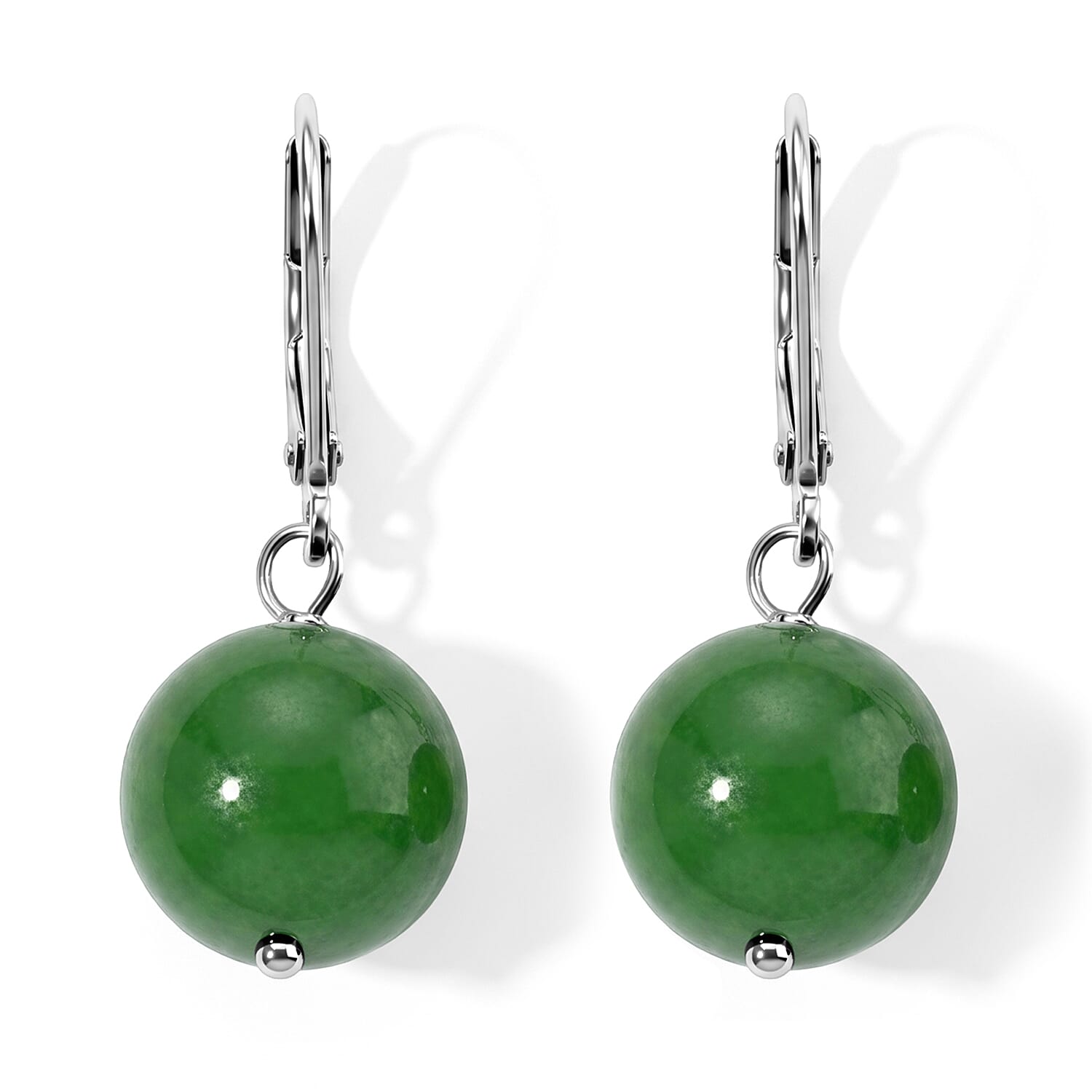 D'Joy Green Jade 40.00 ctw Drop Earrings in Rhodium Over Sterling Silver