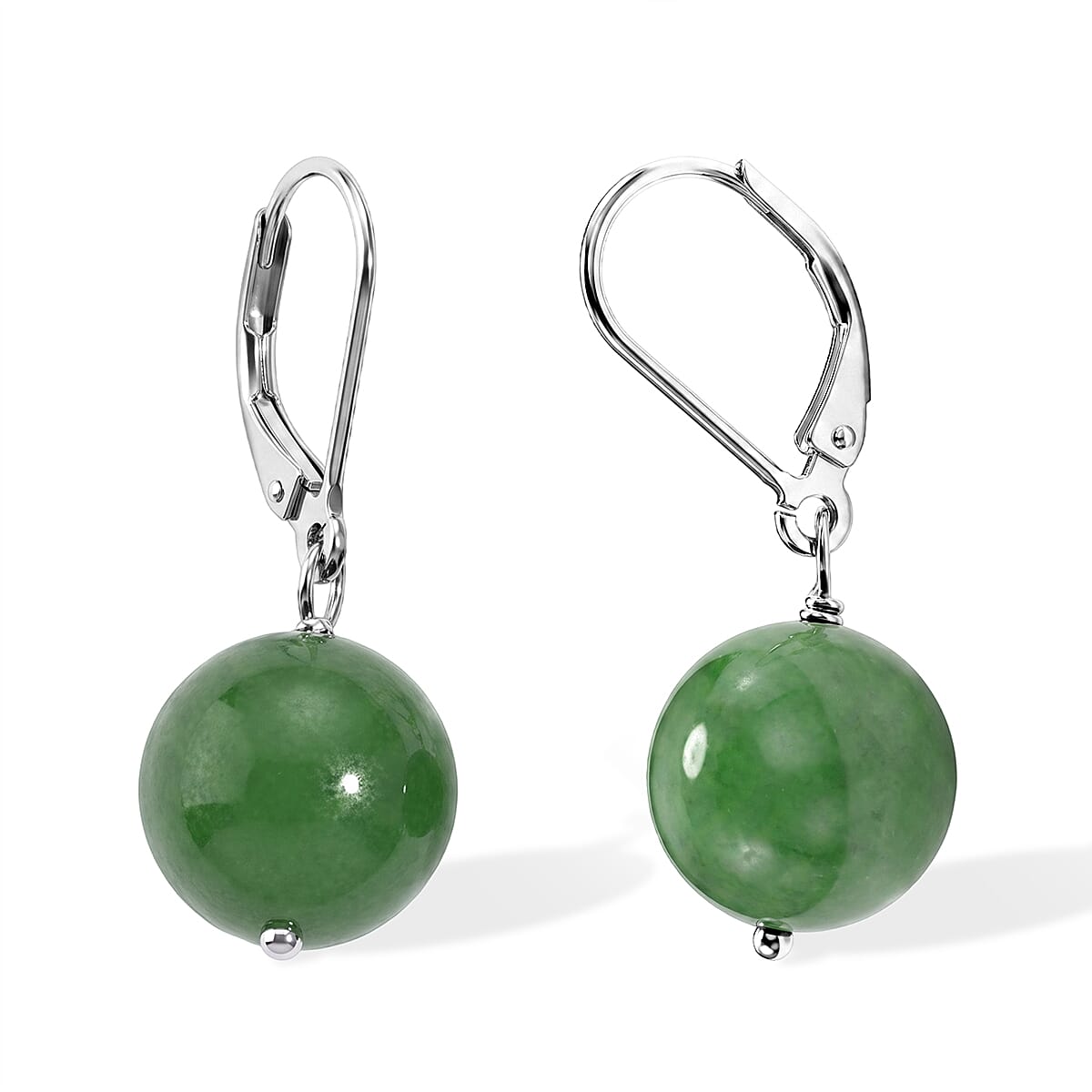D'Joy Green Jade 40.00 ctw Drop Earrings in Rhodium Over Sterling Silver