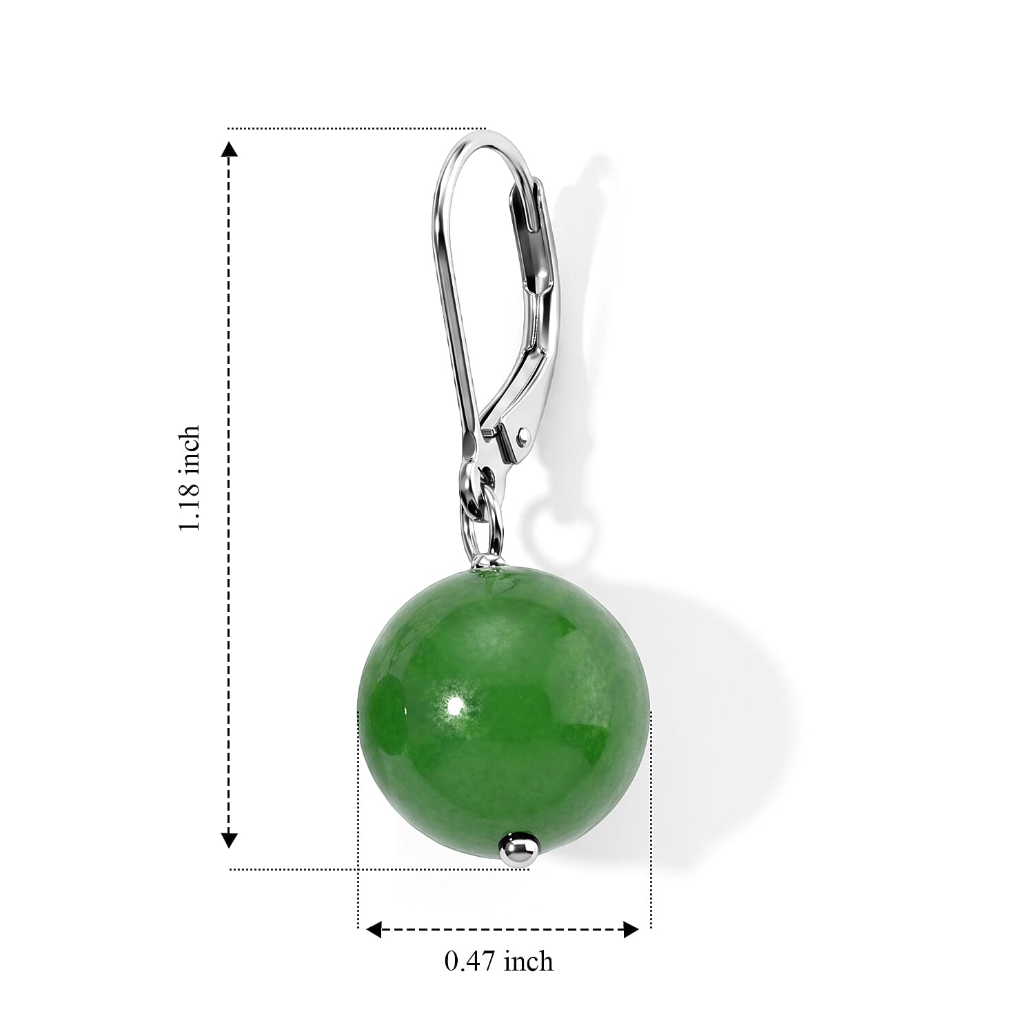 D'Joy Green Jade 40.00 ctw Drop Earrings in Rhodium Over Sterling Silver