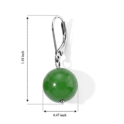 D'Joy Green Jade 40.00 ctw Drop Earrings in Rhodium Over Sterling Silver