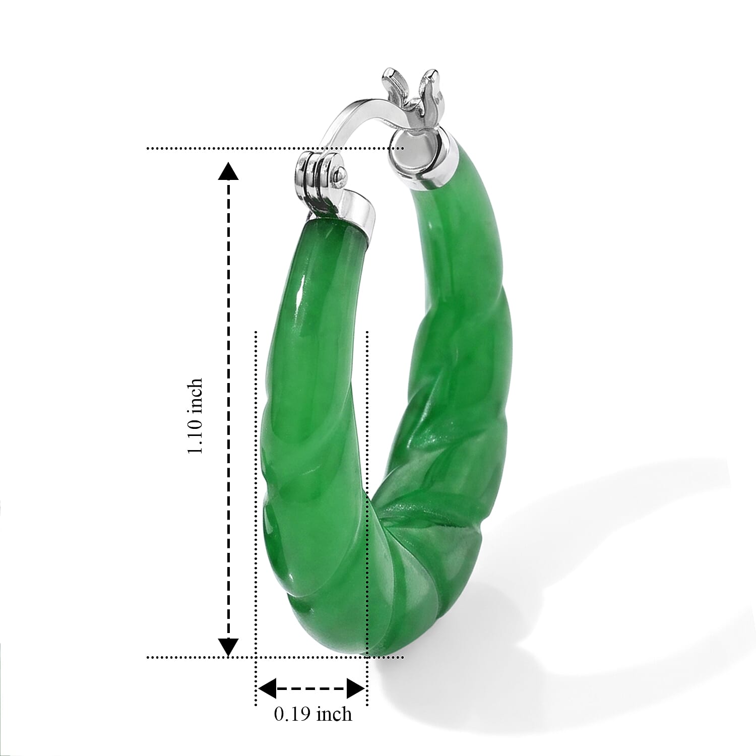 D'Joy Green Jade (D) 15.00 ctw Twisted Hoop Earrings in Rhodium Over Sterling Silver
