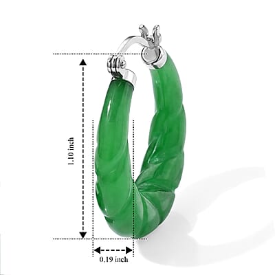 D'Joy Green Jade (D) 15.00 ctw Twisted Hoop Earrings in Rhodium Over Sterling Silver