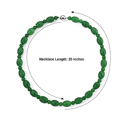 Green Jade 450.00 ctw Beaded Necklace (20 Inches) in Rhodium Over Sterling Silver