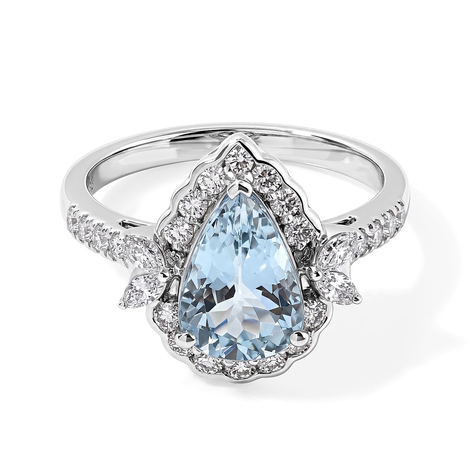 Certified & Appraised Luxoro AAA Santa Maria Aquamarine and Diamond I2 2.35 ctw Ring in 10K White Gold (Size 7.0)