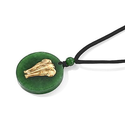 Green Jade (D) 110.00 ctw Elephant Pendant with Beaded Necklace in 24K Yellow Gold (28 Inches)