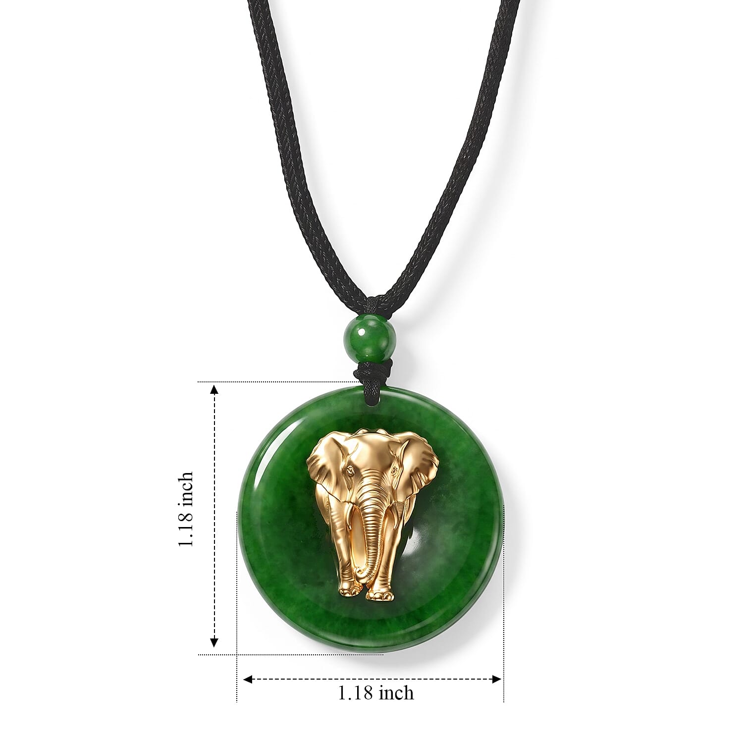 Green Jade (D) 110.00 ctw Elephant Pendant with Beaded Necklace in 24K Yellow Gold (28 Inches)