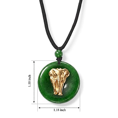 Green Jade (D) 110.00 ctw Elephant Pendant with Beaded Necklace in 24K Yellow Gold (28 Inches)