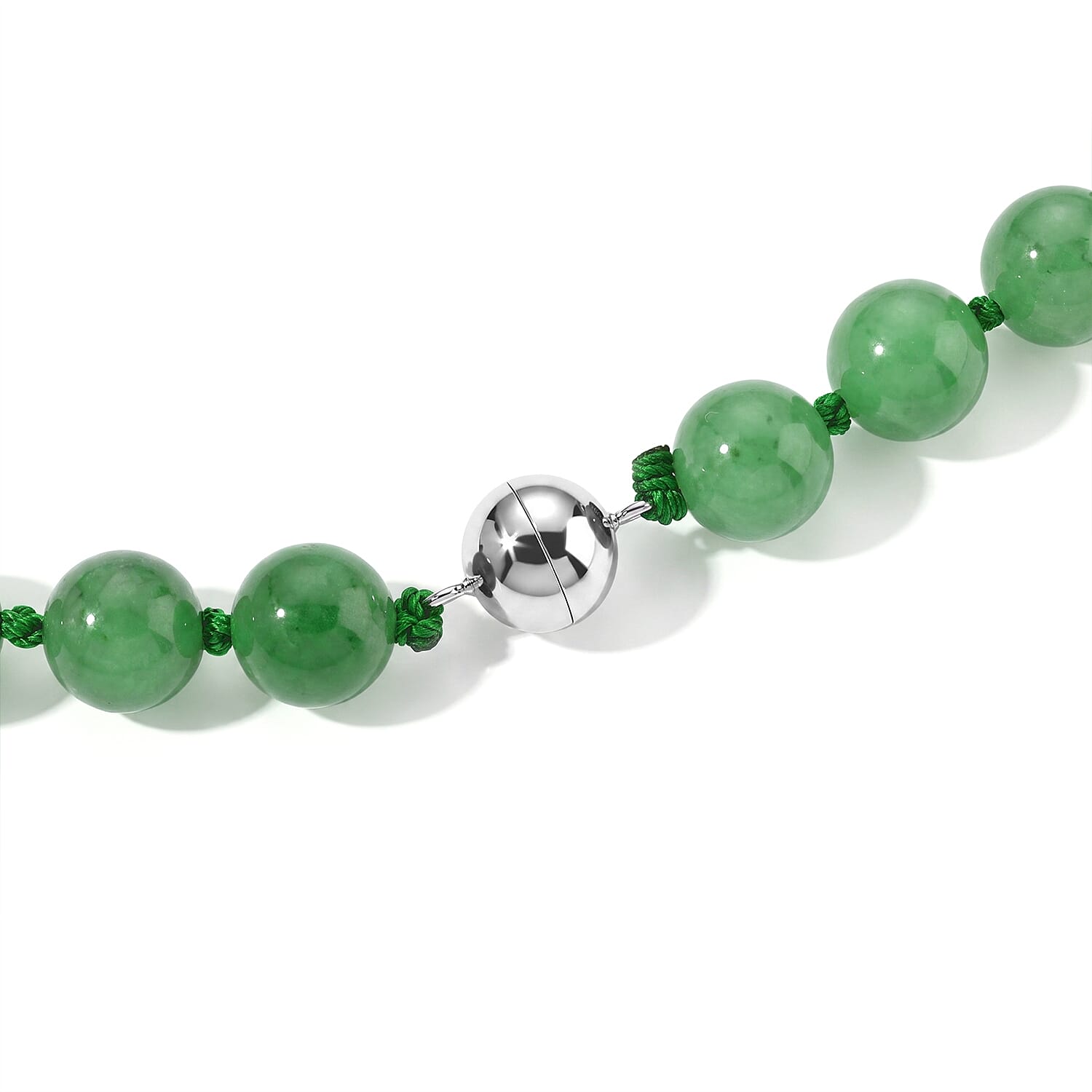 Green Jade(D) Beaded 320.00 ctw and White Baroque Pearl Necklace (20 Inches) in Rhodium Over Sterling Silver