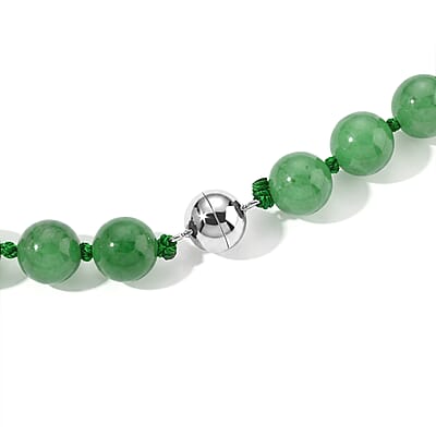 Green Jade(D) Beaded 320.00 ctw and White Baroque Pearl Necklace (20 Inches) in Rhodium Over Sterling Silver