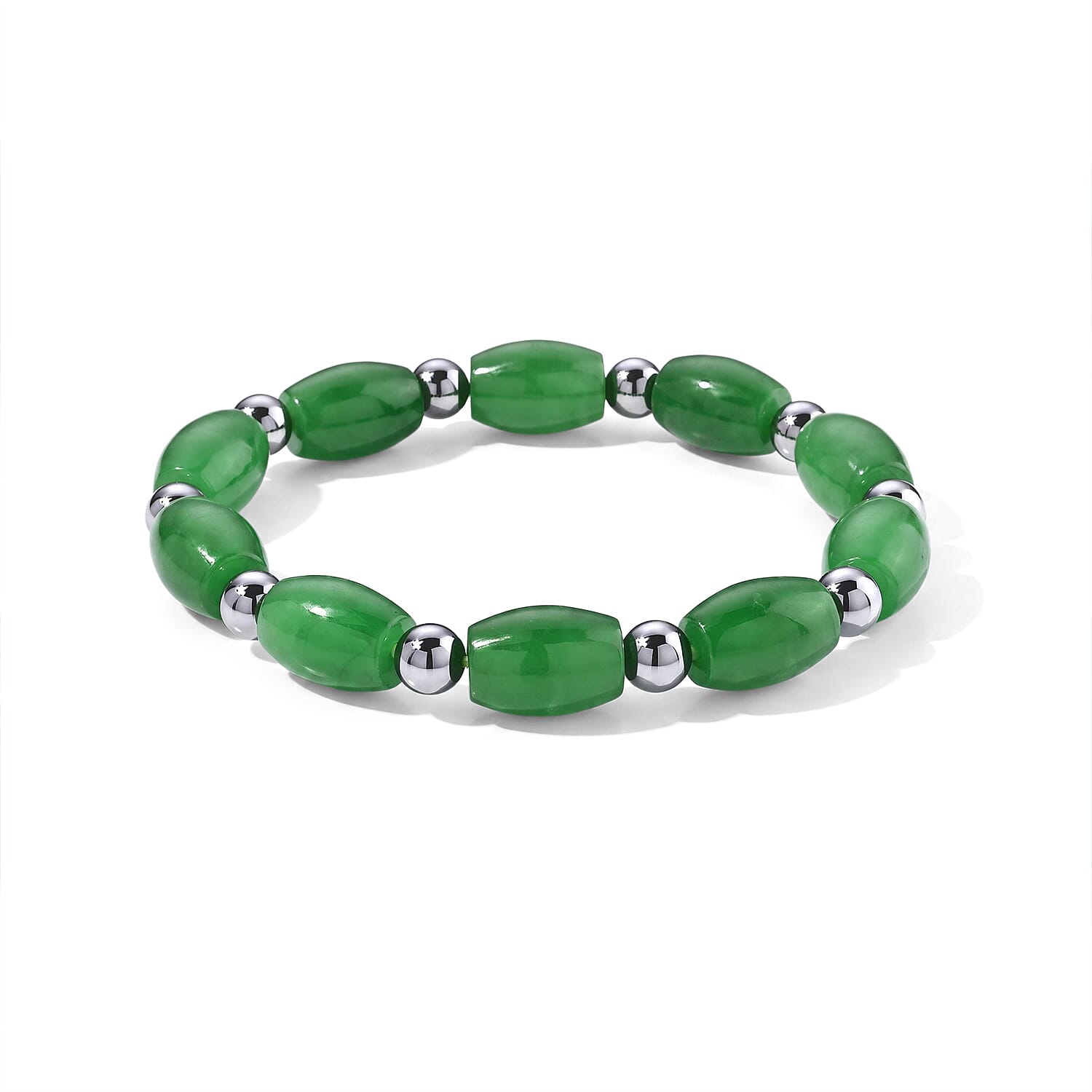 Green Jade and Terahertz 120.00 ctw Beaded Stretch Bracelet
