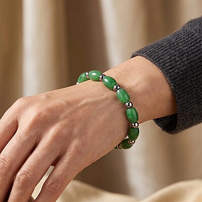 Green Jade and Terahertz 120.00 ctw Beaded Stretch Bracelet