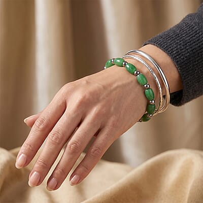 Green Jade and Terahertz 120.00 ctw Beaded Stretch Bracelet
