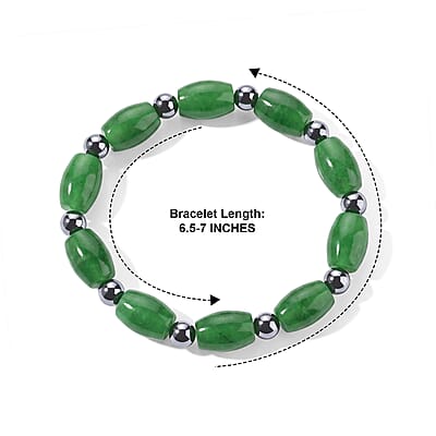 Green Jade and Terahertz 120.00 ctw Beaded Stretch Bracelet