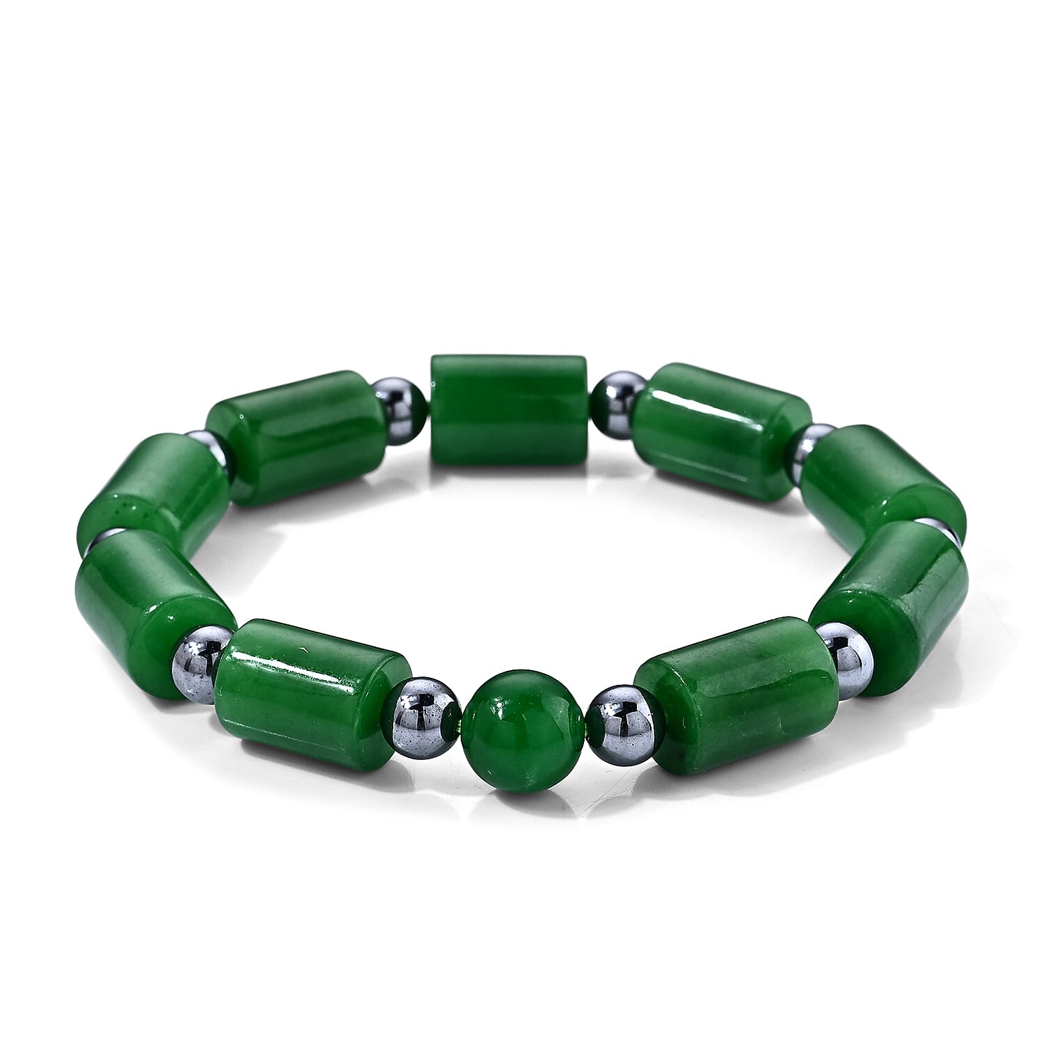Green Jade and Terahertz 140.00 ctw Beaded Stretch Bracelet