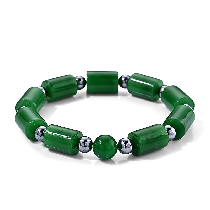 Green Jade and Terahertz 140.00 ctw Beaded Stretch Bracelet