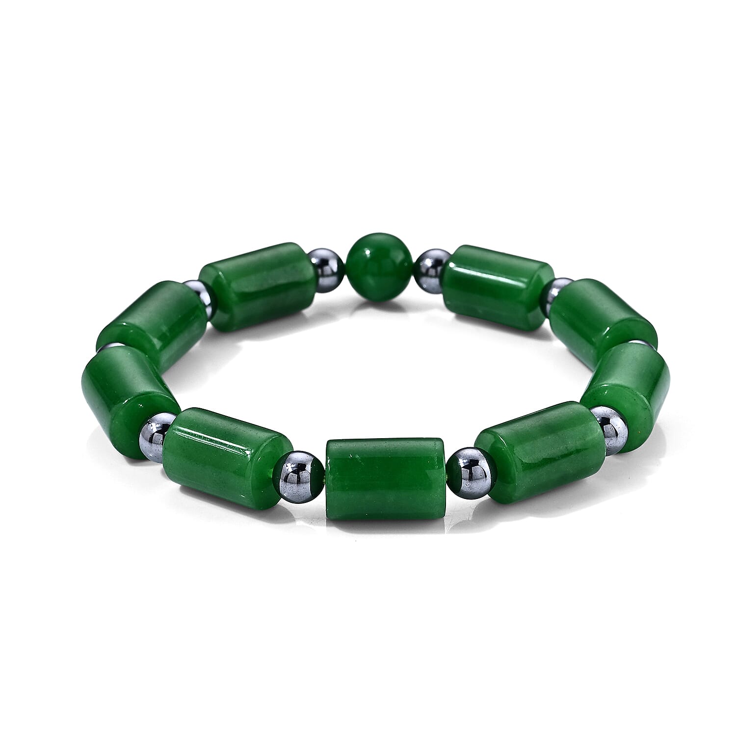 Green Jade and Terahertz 140.00 ctw Beaded Stretch Bracelet