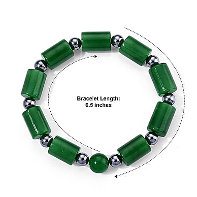 Green Jade and Terahertz 140.00 ctw Beaded Stretch Bracelet