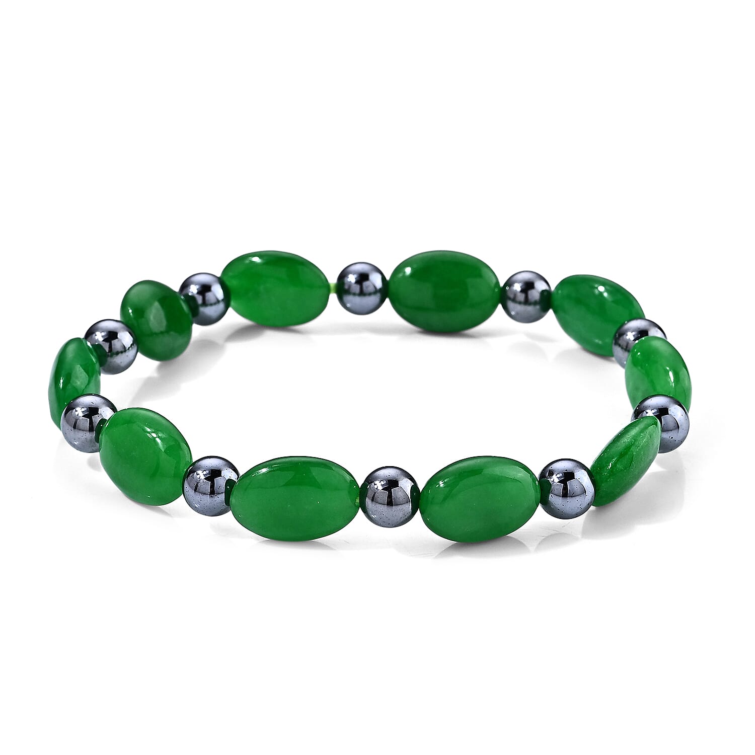 Green Jade and Terahertz 100.00 ctw Beaded Stretch Bracelet
