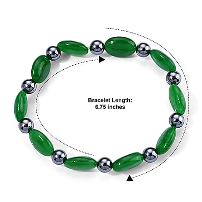 Green Jade and Terahertz 100.00 ctw Beaded Stretch Bracelet
