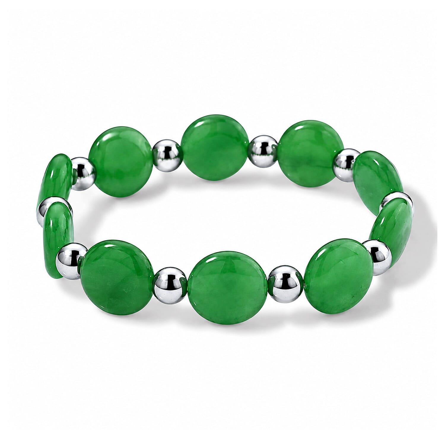 Green Jade and Terahertz 110.00 ctw Beaded Stretch Bracelet