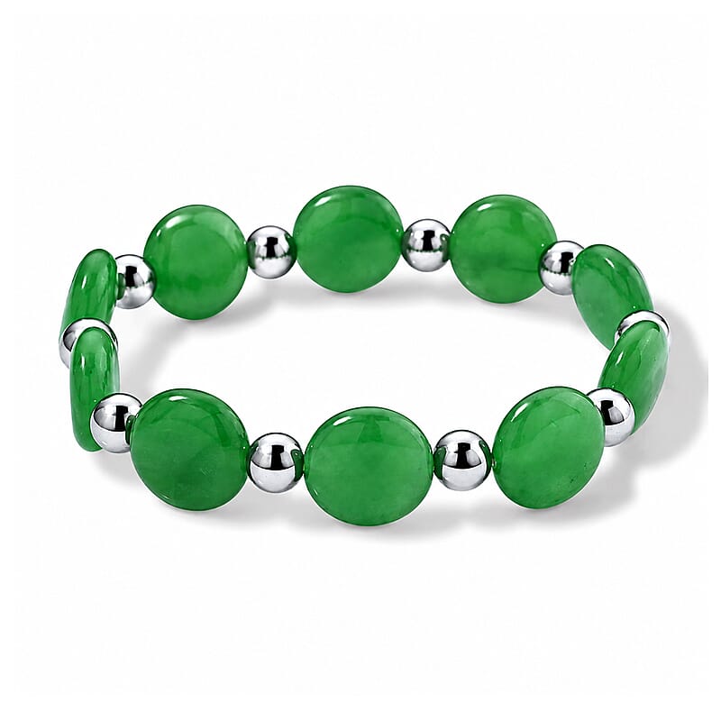 Green Jade and Terahertz 110.00 ctw Beaded Stretch Bracelet