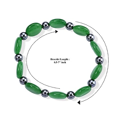 Green Jade and Terahertz 110.00 ctw Beaded Stretch Bracelet