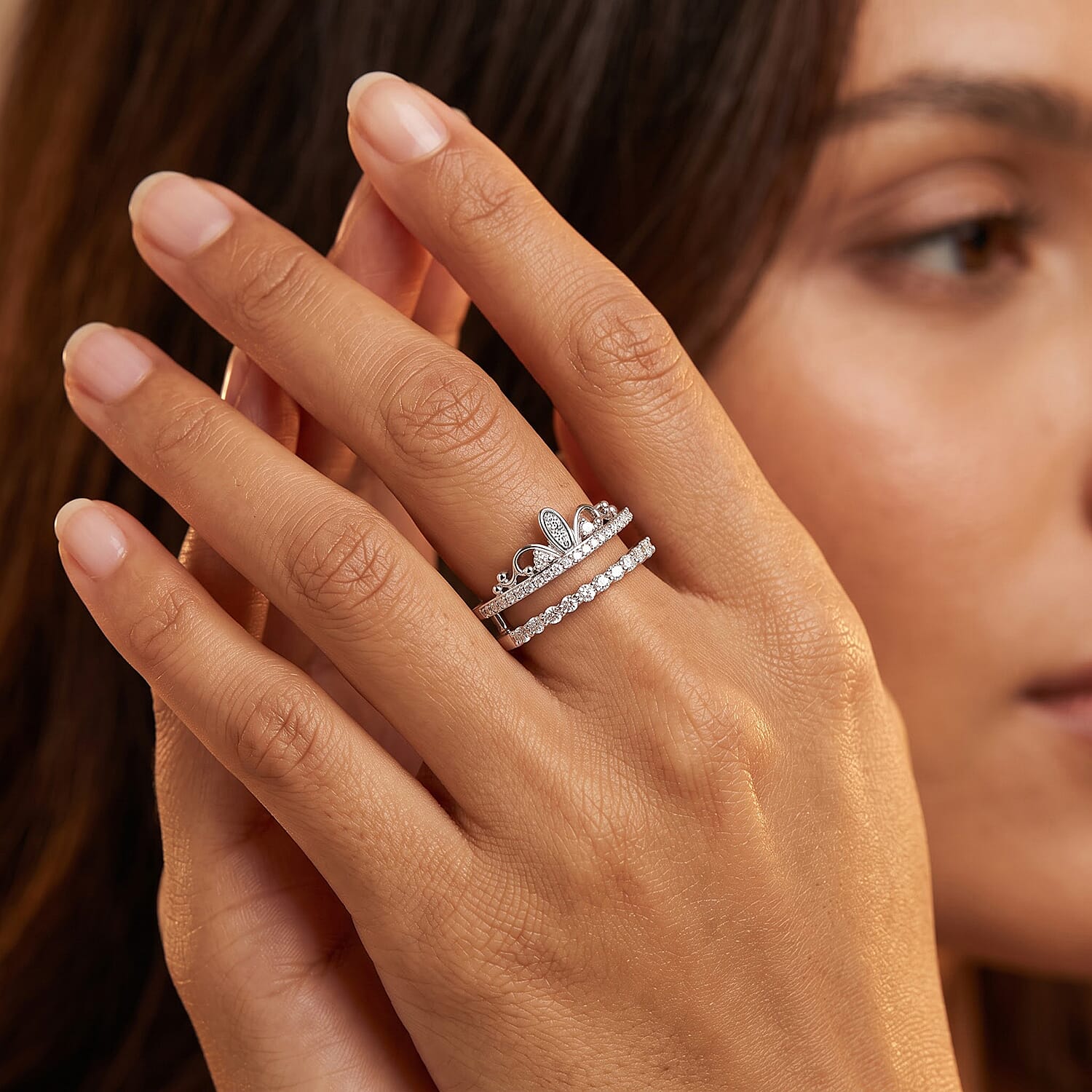 Luxuriant Lab Grown Diamond  Fancy Ring in Rhodium OverSterling Silver