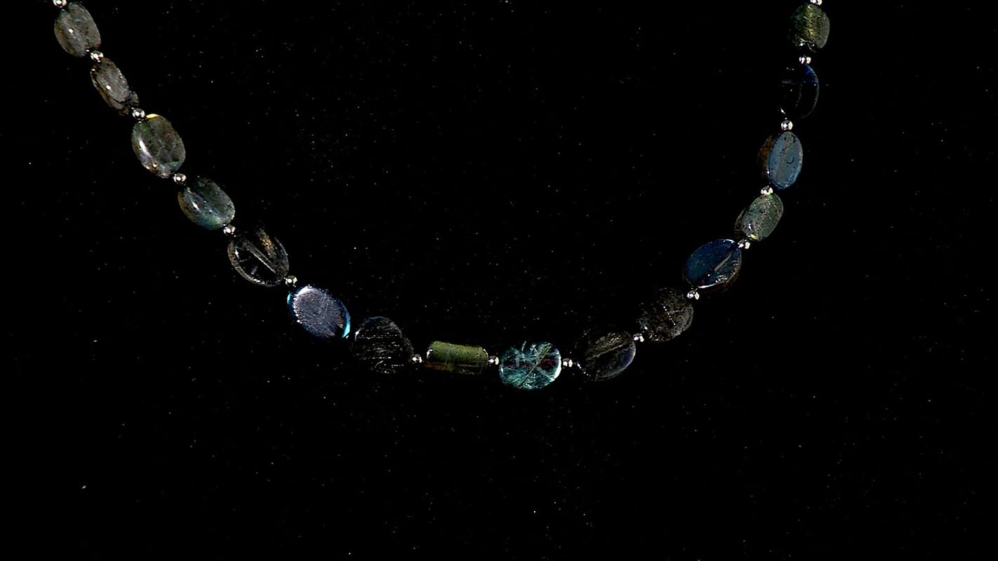 EverTrue Malagasy Labradorite Necklace (18 Inches) in Stainless Steel 55.00 ctw