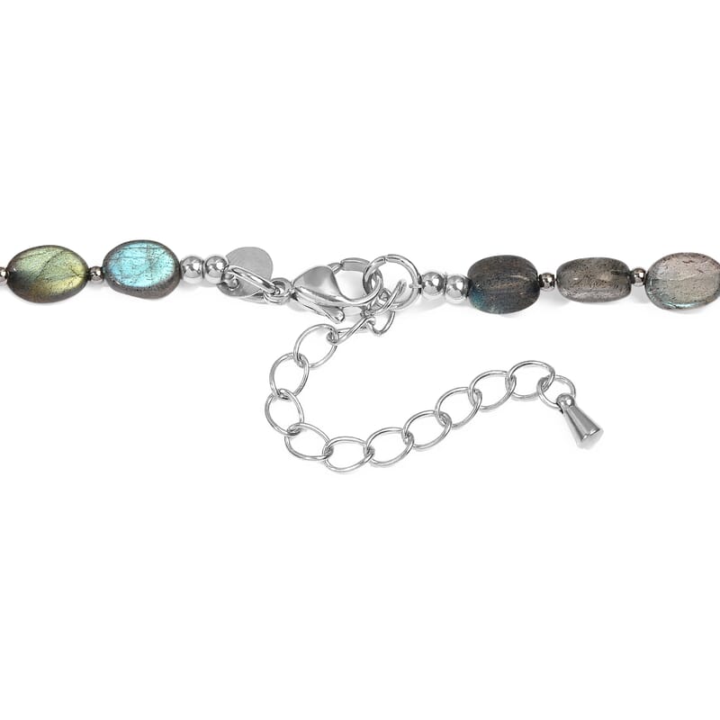 EverTrue Malagasy Labradorite 55.00 ctw Bloomline Necklace (18-20 Inches) in Stainless Steel
