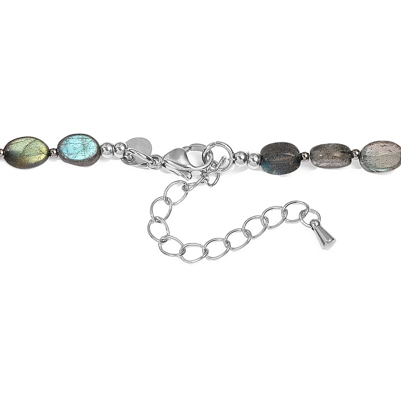 EverTrue Malagasy Labradorite 55.00 ctw Necklace in Stainless Steel 18 Inches
