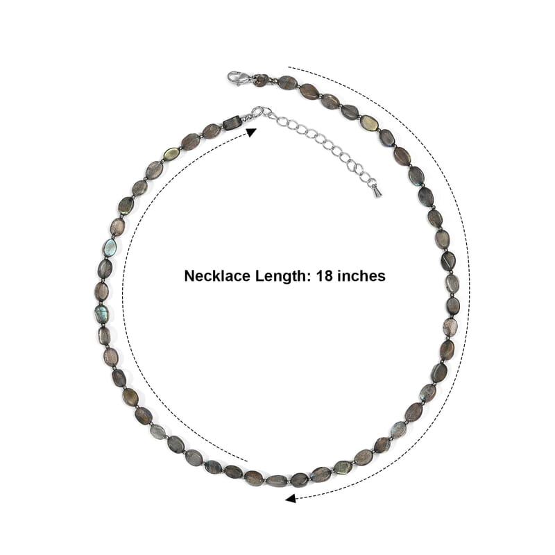 EverTrue Malagasy Labradorite 55.00 ctw Bloomline Necklace (18-20 Inches) in Stainless Steel