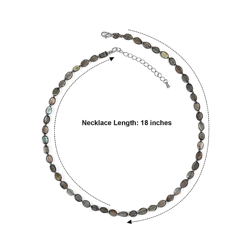 EverTrue Malagasy Labradorite 55.00 ctw Necklace in Stainless Steel 18 Inches