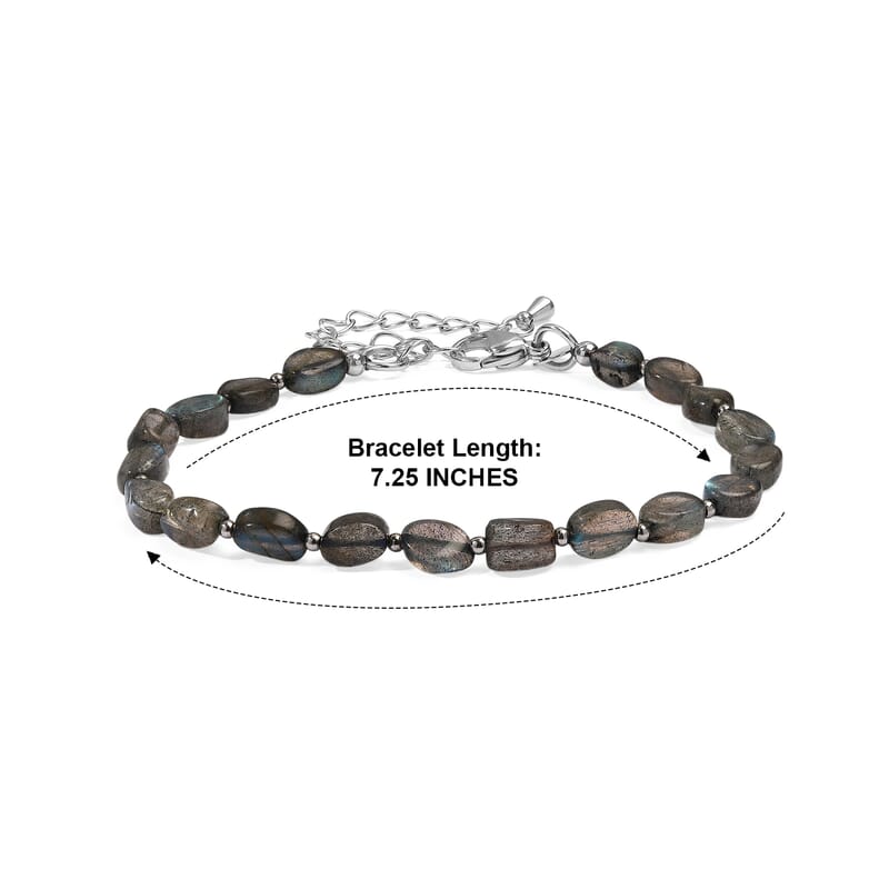 EverTrue Malagasy Labradorite 23.00 ctw Bloomline Bracelet in Stainless Steel (7.25-9.5In)