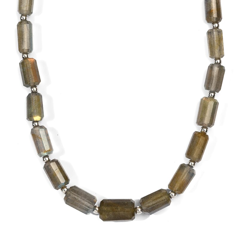 D'Joy Premium Malagasy Labradorite 140.00 ctw Bloomline Necklace (18 Inches) in Rhodium Over Sterling Silver