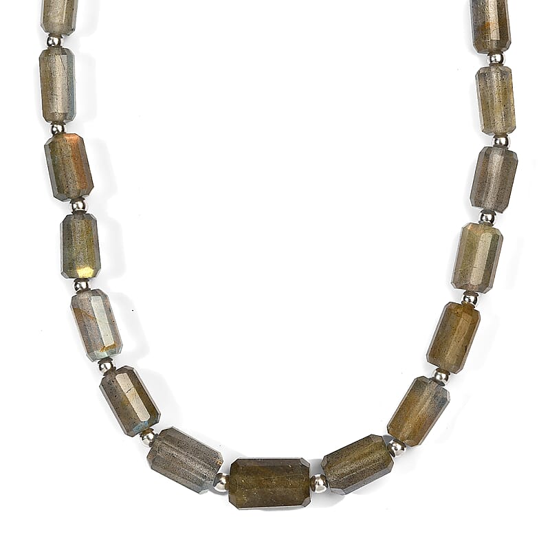 D'Joy Premium Malagasy Labradorite 140.00 ctw Necklace in Rhodium Over Sterling Silver 18 Inches