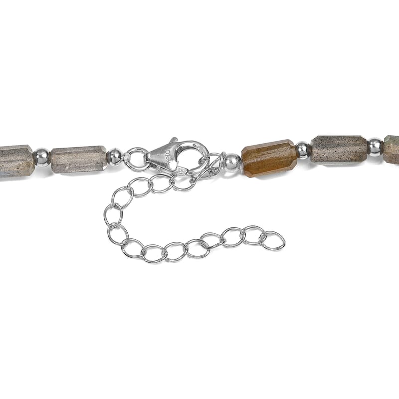 D'Joy Premium Malagasy Labradorite 140.00 ctw Bloomline Necklace (18 Inches) in Rhodium Over Sterling Silver