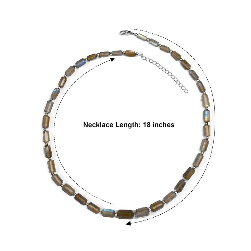 D'Joy Premium Malagasy Labradorite 140.00 ctw Bloomline Necklace (18 Inches) in Rhodium Over Sterling Silver