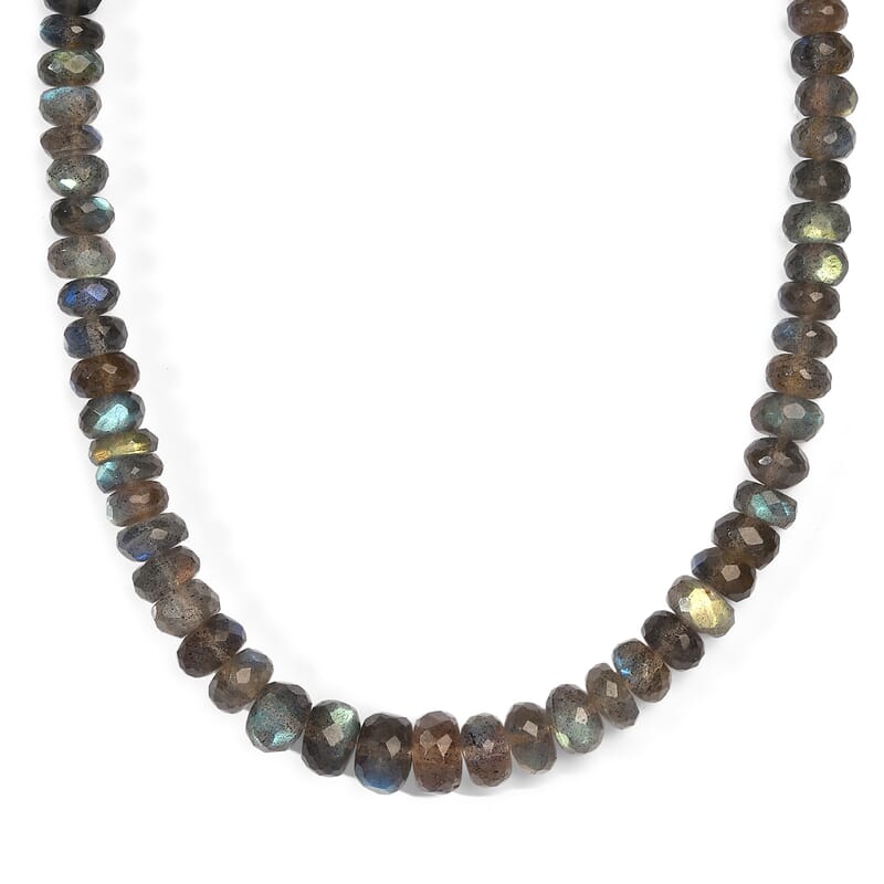D'Joy AAA Malagasy Labradorite Beaded 140.00 ctw Necklace (18-20 Inches) in Rhodium Over Sterling Silver