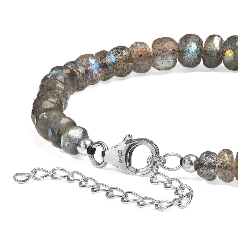 D'Joy AAA Malagasy Labradorite Beaded 47.00 ctw Bracelet in Rhodium Over Sterling Silver (7.25-9.5In)