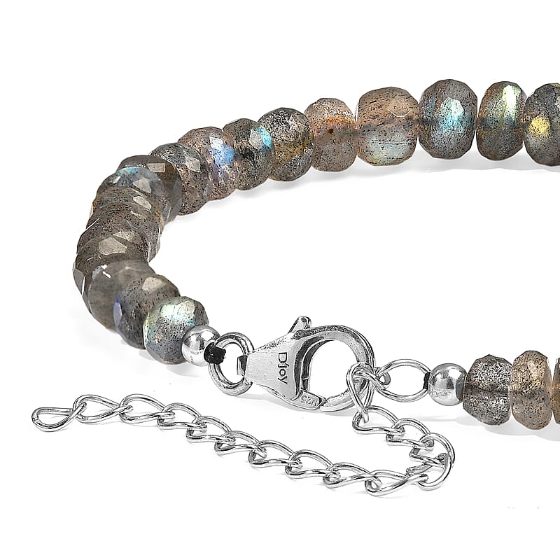 D'Joy AAA Malagasy Labradorite 47.00 ctw Beaded Bracelet in Rhodium Over Sterling Silver (7.25 In)