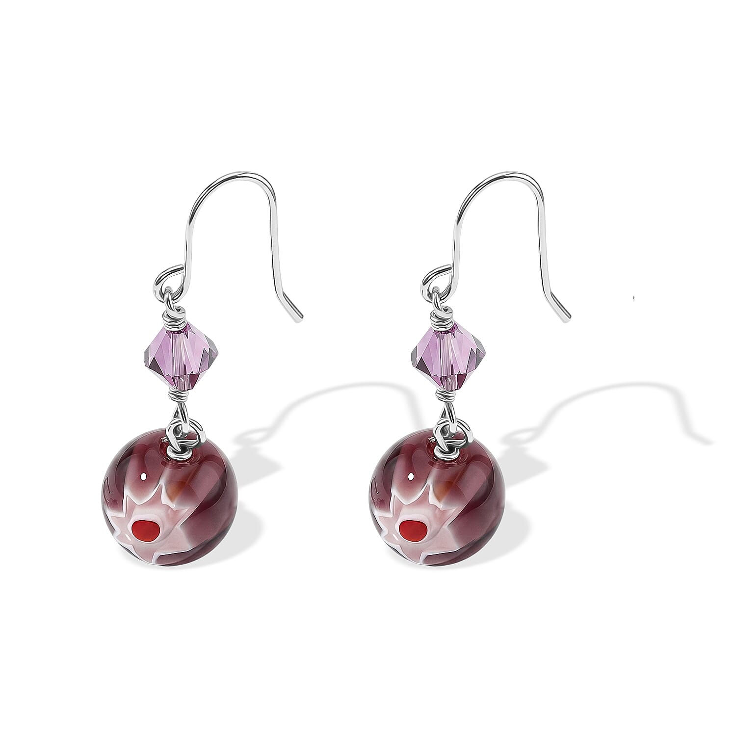 Purple Artisan Glass Earrings in Sterling Silver