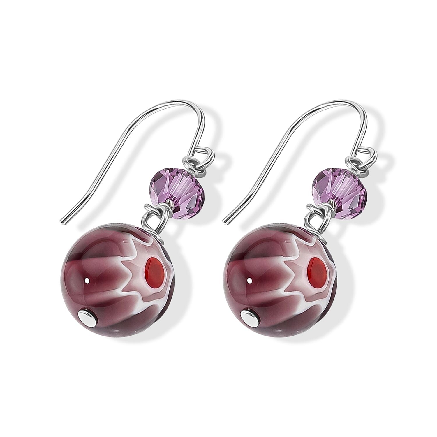 Purple Artisan Glass Earrings in Sterling Silver