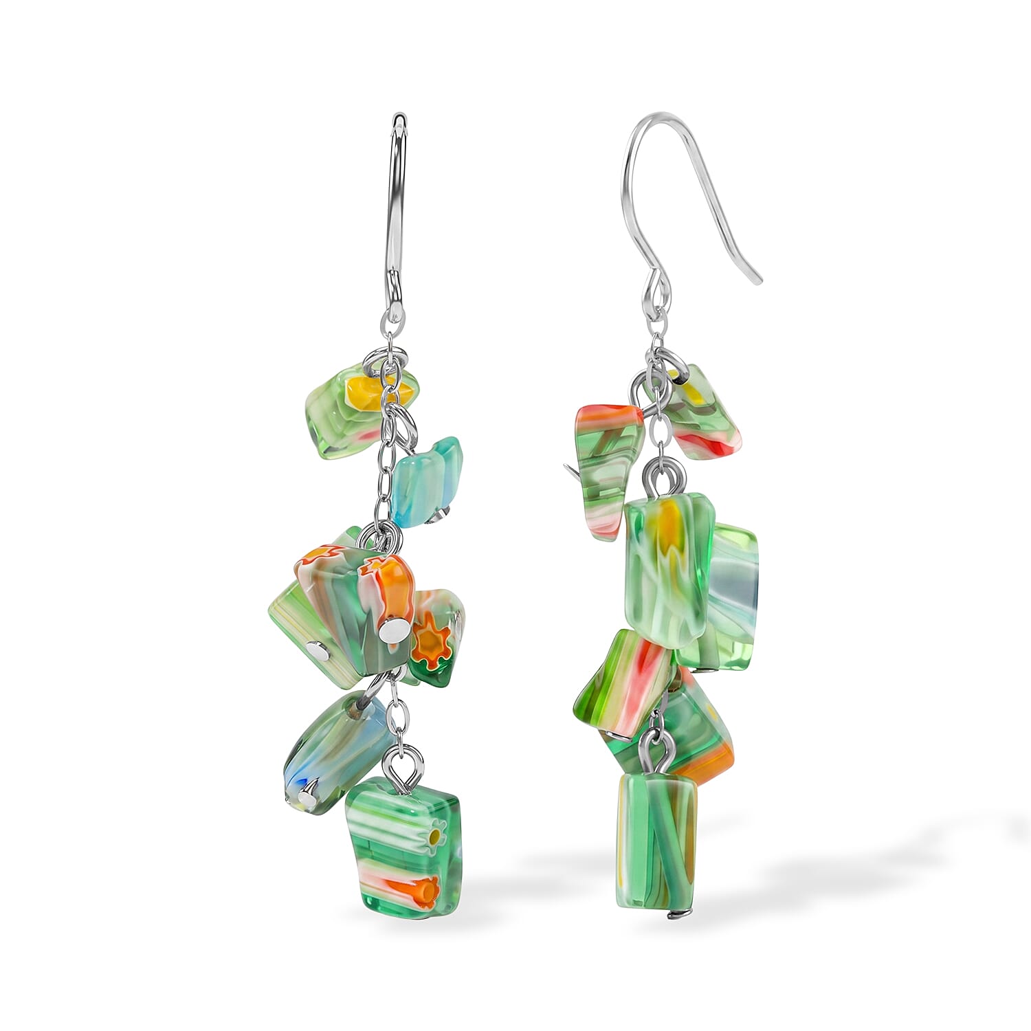 Green Flower Artisan Glass Earrings in Sterling Silver