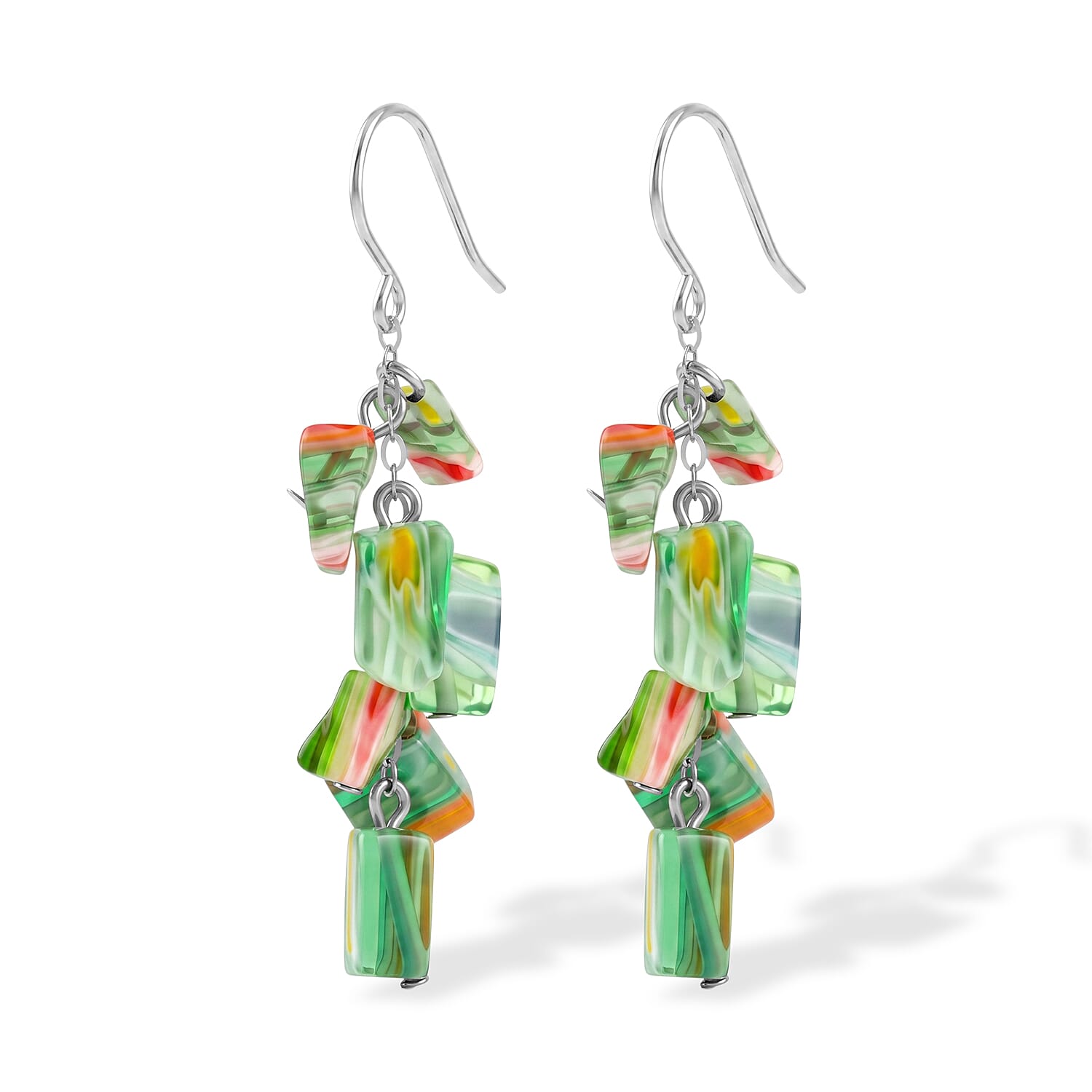 Green Flower Artisan Glass Earrings in Sterling Silver