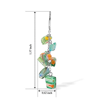 Green Flower Artisan Glass Earrings in Sterling Silver